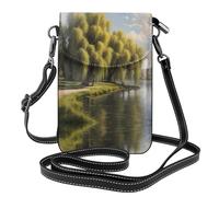 WZYWHJ Willow trees by the lake Picture Women's leather phone bag crossbody package with adjustable shoulder strap