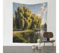 WZYWHJ Willow trees by the lake Printed Decorative tapestry 60x51 inch Suitable for wall hanging, dormitory