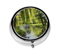 WZYWHJ Willow Trees by The Pond Printed Circular Medicine Box Storage, Portable Travel with compartments, mini Pill Dispenser