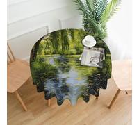 WZYWHJ Willow trees by the pond Printed Round long tablecloth anti overflow and wrinkle resistant dining table cloth 60 inches