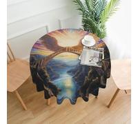 WZYWHJ Wings on the Rainbow Bridge Printed Round long tablecloth anti overflow and wrinkle resistant dining table cloth 60 inches