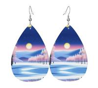 WZYWHJ Winter Solstice Landscape Picture Ladies' leather earrings, simple water droplet pendant, fashionable holiday gift