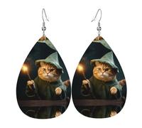 WZYWHJ Wizard Cat Picture Ladies' leather earrings, simple water droplet pendant, fashionable holiday gift