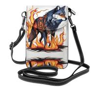 WZYWHJ Wolf covered in fire Picture Leather Crossbody Flap Phone Bag - Versatile Gift for Women Walking, Camping, Shopping, and Travel