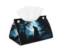 WZYWHJ Wolf Under The Moon Printing Decorative storage box with rectangular leather tissue bag and bracket base