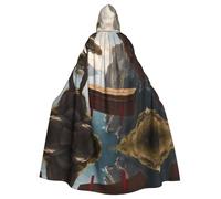 WZYWHJ Wooden coffin hanging from cliff Printed aldult Cosplay Poncho Hooded Cloak for men and women Halloween Party