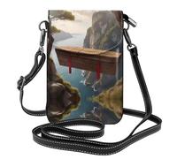 WZYWHJ Wooden coffin hanging from cliff Printed Leather Crossbody Flap Phone Bag - Versatile Gift for Women Walking, Camping, Shopping, and Travel