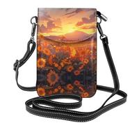 WZYWHJ Yellow sunflowers at sunset printing Women's leather phone bag crossbody package with adjustable shoulder strap
