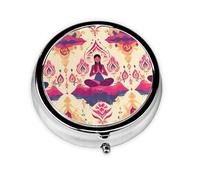 WZYWHJ Yoga Meditation Pattern Circular Medicine Box Storage, Portable Travel with compartments, mini Pill Dispenser
