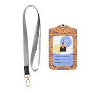Wzywhj Yoga Meditation Printing Work Badge Protective Sheath, Leather Identification Card Cover with Detachable Hanging Rope Set