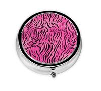 WZYWHJ Zebra Tiger Leopard Pink Pattern Circular Medicine Box Storage, Portable Travel with compartments, mini Pill Dispenser