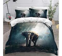 Wzzfcai 3D Elephant Grey Single Duvet Cover 135x200cm Kids Adults Forest Animal Printed Bedding Set Soft Zipper Children's 3 Piece 1 Quilt Cover + 2 Pillowcases Elephant Gifts