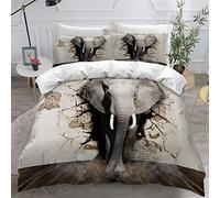 Wzzfcai 3D Elephant Grey Super King Duvet Cover 260x220cm Kids Adults Wild Animal Printed Bedding Set Soft Zipper Children's 3 Piece 1 Quilt Cover + 2 Pillowcases Elephant Gifts