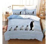 Wzzfcai Adult Penguin Duvet Cover Super King 230x220cm + 2 Pillowcases Cute Blue White Animal Snowfield Pattern Bedding Set with Zipper for Kids Men Boys Girls Quilt Cover 3Pcs Penguin Gifts