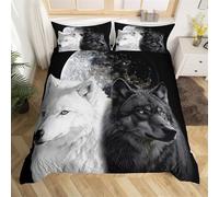 Wzzfcai Duvet Cover Wolf Black Bedding 3D Print Microfiber Child Safari Animal Duvet Cover Set with Zipper Closure with 2 Pillowcases (Wolf B,Single 135x200 cm)