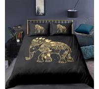 Wzzfcai Elephant Mandala Double Duvet Cover 200x200cm + 2 Pillowcases, Boho Black Golden Bedding Set with Zipper for Adult Men Kids Boys Girls Quilt Cover 3Pcs Elephant Gifts