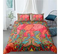 Wzzfcai Elephant Mandala King Duvet Cover 230x220cm + 2 Pillowcases, Boho Colorful Pink Bedding Set with Zipper for Adult Men Kids Boys Girls Quilt Cover 3Pcs Elephant Gifts