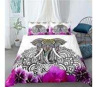 Wzzfcai Elephant Mandala King Duvet Cover 230x220cm + 2 Pillowcases, Boho Purple Black Bedding Set with Zipper for Adult Men Kids Boys Girls Quilt Cover 3Pcs Elephant Gifts