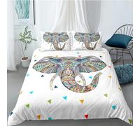 Wzzfcai Elephant Mandala Single Duvet Cover 135x200cm + 2 Pillowcases, Boho Colorful White Bedding Set with Zipper for Adult Men Kids Boys Girls Quilt Cover 3Pcs Elephant Gifts