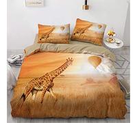 Wzzfcai Giraffe Double Duvet Cover 200x200cm + 2 Pillowcase, Grassland Wild Animal Yellow Bedding Set for Kids Adults Set Soft with Zipper Boys Girls 3 Piece Giraffe Gifts