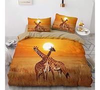 Wzzfcai Giraffe Double Duvet Cover 200x200cm + 2 Pillowcase, Grassland Wild Animal Yellow Bedding Set for Kids Adults Set Soft with Zipper Boys Girls 3 Piece Giraffe Gifts