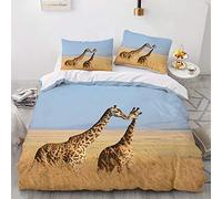 Wzzfcai Giraffe King Duvet Cover 230x220cm + 2 Pillowcase, Grassland Wild Animal Yellow Bedding Set for Kids Adults Set Soft with Zipper Boys Girls 3 Piece Giraffe Gifts