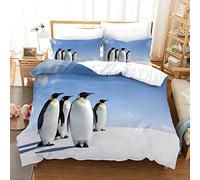 Wzzfcai Kids Penguin Duvet Cover Single 135x200cm + 2 Pillowcases Cute Blue White Animal Snowfield Pattern Bedding Set with Zipper for Adult Men Boys Girls Quilt Cover 3Pcs Penguin Gifts