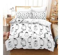 Wzzfcai Penguin Black White Duvet Cover Double Bedding 200x200cmfor Kids Boys Girls Cute Animal Pattern Soft with Zipper Adult 3 Piece 1 Quilt Covers with 2 Pillowcases Penguin Gifts
