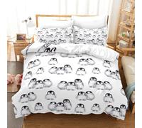 Wzzfcai Penguin Black White Duvet Cover Double Bedding 200x200cmfor Kids Boys Girls Cute Animal Pattern Soft with Zipper Adult 3 Piece 1 Quilt Covers with 2 Pillowcases Penguin Gifts