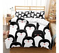 Wzzfcai Penguin Black White Duvet Cover Single Bedding 135x200cmfor Kids Boys Girls Cute Animal Pattern Soft with Zipper Adult 3 Piece 1 Quilt Covers with 2 Pillowcases Penguin Gifts