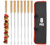 Wzzy Gurden Professional Kabob Skewers, 17 Inch Heavy Duty Large Wide Reusable BBQ Barbecue Skewers, Stainless Steel Sticks with Nonslip Wooden (17 inch-8 Pcs)