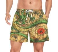 Wzzzsun Anime Japanese Green Dragon Men's Swim Trunks Boardshorts Bathing Shorts with Compression Liner