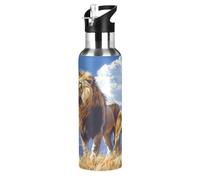 Wzzzsun King Queen Lion Animal Water Bottle Insulated Thermos Sport Vacuum Cup Stainless Steel Jug for 600ML Coffee Tea