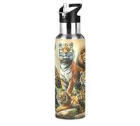 Wzzzsun Wild Animal Tiger Lion Water Bottle Insulated Sport Vacuum Cup Stainless Steel Jug for 600ML Coffee Tea
