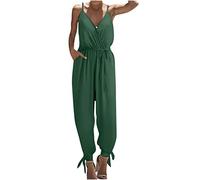 X-195 Lime Green Loose Fit Trousers Pants for Women Fall Summer Faux Linen Brunch Straight Leg Plain Long Cuff Leg Coveralls Trousers Pants One Piece Ladies Clothes Trendy L