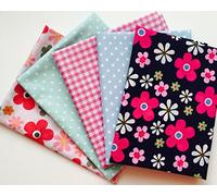 X 5 Half Metre Flower Power Floral Polka Fabric Bundle includes Gingham, Floral designs, Polka dots, Spots in Pink, Navy, Green, Blue- Ideal for Fashion projects, Quilting, Fat quarters and crafts - Simply Sew Crafty by CR8 Comercio