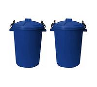 x 50L Litre Large Heavy-Duty Weather Resistant Plastic Dustbin Refuse Bin Trash Can Garbage Bin with 2 Clip Locking Lid for Indoor Outdoor Storage Container of Animal Feed (Blue)