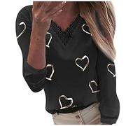 X-536 Black Ladies T Shirts Love Graphic Loose Fit Long Tee Tops for Women V Neck Lace Spandex Brunch Summer Fall Shirts 2024 Clothing Fashion 3T 5XL