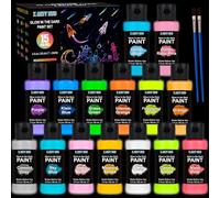X ARTY HUB Glow in The Dark Paint, 15x60 ml Neon Colors with 2 Brushes, UV Fluorescent & Long Lasting Luminous Acrylic Paint Set for Fabric, Rocks, DIY Crafts, Wall Art, Outdoor Decor