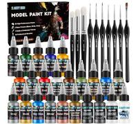 X ARTY HUB Model Paint Kit - Complete Hobby Paint Set with 20 Acrylic Paints, 3 Primers, Thinner & 10 Brushes, Miniature Paints for Brush & Airbrush, for Model Cars, Miniatures & Tabletop Wargaming