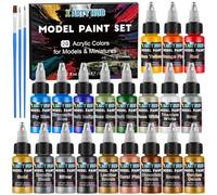 X ARTY HUB Model Paint Set - 20 Colours with 3 Brushes, Miniature Paints (Base/Skin Tones/Shadows/Metallics) for Airbrushing & Hand Painting, Acrylic paint for Models, Miniatures & Wargaming Props