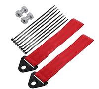 X AUTOHAUX 2 Set Front Bumper Car Tow Strap Trim Trailer Belt with Rope Red