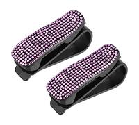 X AUTOHAUX 2pcs Visor Glasses Clip Hanger Card Clip with Rhinestone Pink