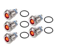 X AUTOHAUX 5 Pcs Indicator Light 12mm 12V AC DC Metal Shell for Car Red | Waterproof, Pilot dash signal lamp, for Truck Boat Interior, LED, for Car Truck Boat Interior