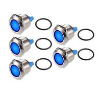 X AUTOHAUX 5 Pcs LED Indicator Light 19mm 12V AC DC Metal Shell | waterproof pilot, Blue, dash signal lamp, for Car Truck Boat Interior