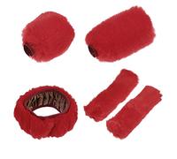 X AUTOHAUX 5pcs Soft Faux Plush Steering Wheel Cover Car Universal 15 Inch Red