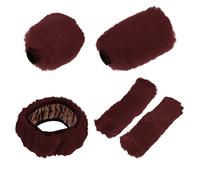 X AUTOHAUX 5pcs Soft Faux Wool Steering Wheel Cover Car Universal 15'' Wine Red