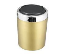 X AUTOHAUX Car Ashtray Cigarette Cylinder with Lid LED Light Plastic Gold Tone