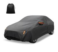 X AUTOHAUX Car Cover for Tesla Model 3 2017-2023 210T Polyester Outdoor Full Car Cover All Weather Waterproof with Driver Door Zipper License Plate Vent Black