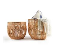 X AVIA HANDICRAFTS Set Of 2 Large Woven Blanket Baskets | Round Wicker Rattan Storage Floor Baskets for Shoe In Living Room | Extra Big Boho Rattan Laundry For Pillow, Blanket, Clothes